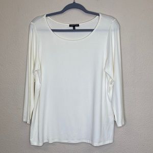 Eileen Fisher 3/4 Sleeve Cream Tee Shirt Size Medium